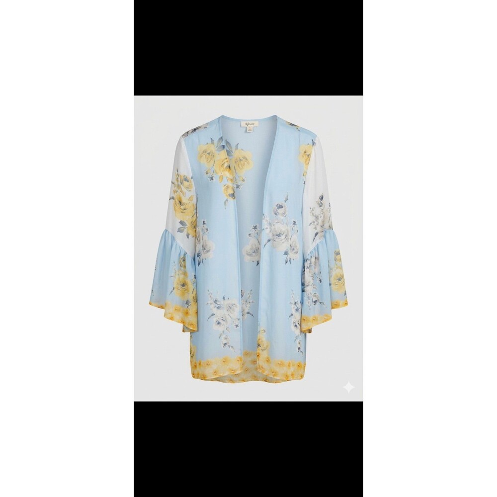Ladies Style & Co Floral Bell-Sleeve Chiffon Style Sheer Kimono Cardigan Size S